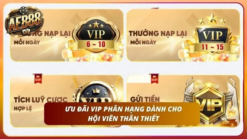 Khuyến Mãi AE888 | Tổng Hợp Ưu Đãi Mới Chất Lượng Nhất 2026 6 Đặc quyền vương giả thiết kế riêng biệt cho nhiều cấp VIP